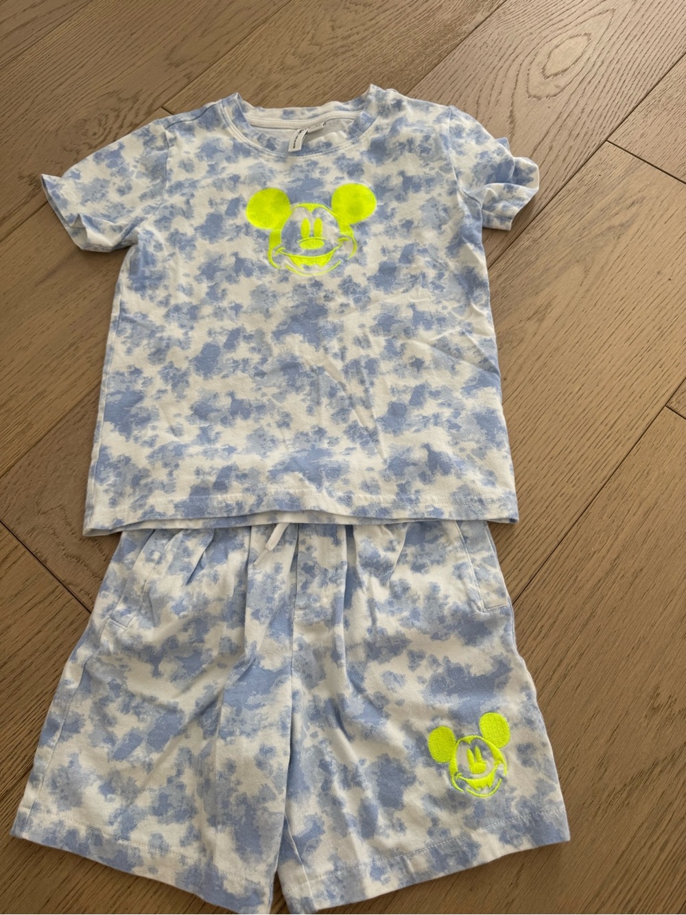 Janie & Jack Kids Blue Tie-Dye Disney Mickey Set with Neon Yellow Accent